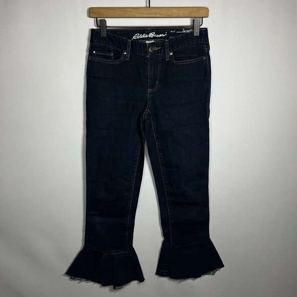 Eddie Bauer Denim - Eddie Bauer Pants Women Waist 27"‎ Dark Wash Reworked Denim Crop Flare Jeans